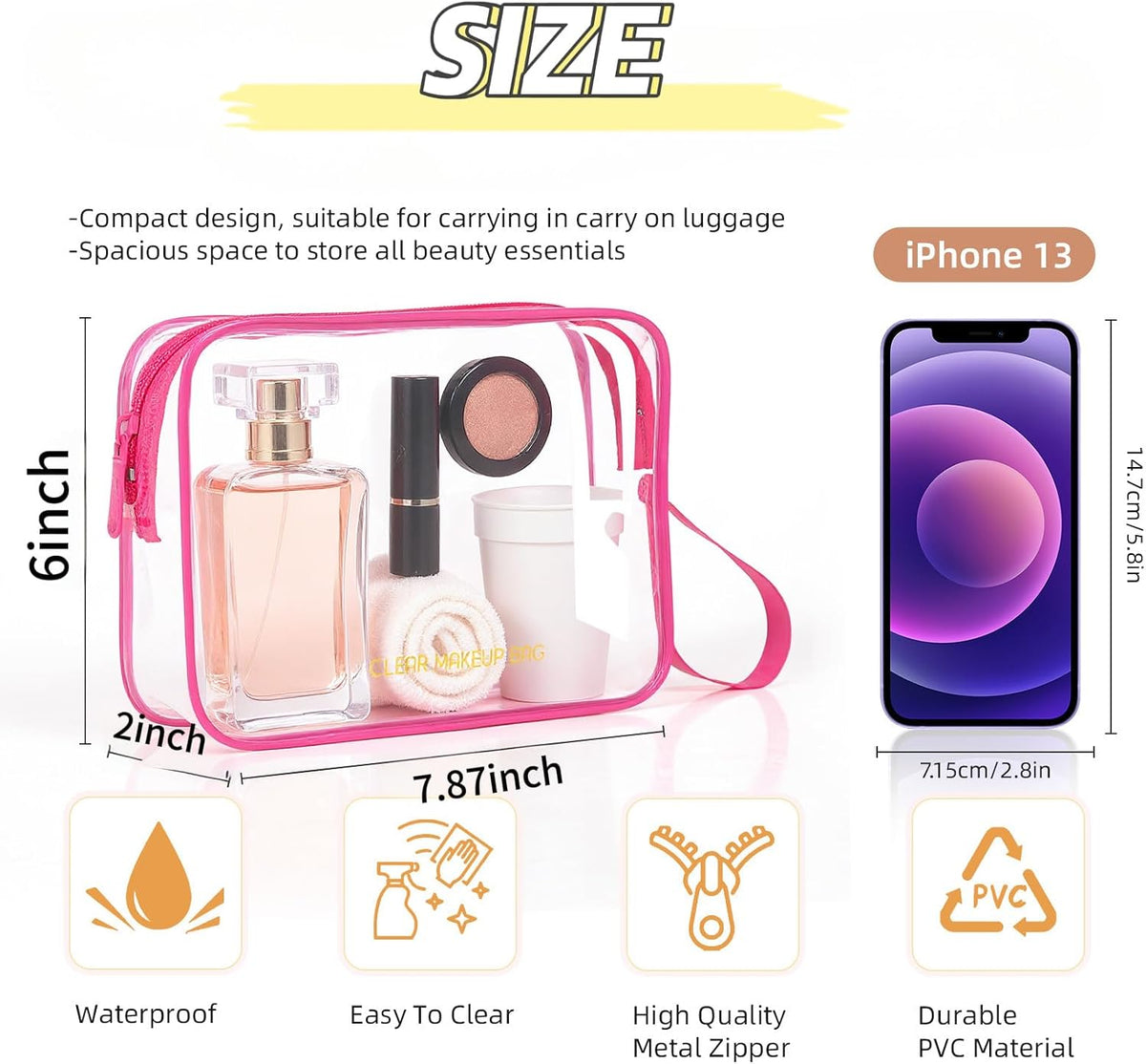 Clear Makeup Bag,2 Pack TSA Approved Toiletry Bag Travel Toiletry Bag Hanging Makeup Cosmetic bag for Women Men (Black).