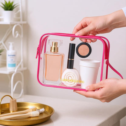 Clear Makeup Bag,2 Pack TSA Approved Toiletry Bag Travel Toiletry Bag Hanging Makeup Cosmetic bag for Women Men (Black).