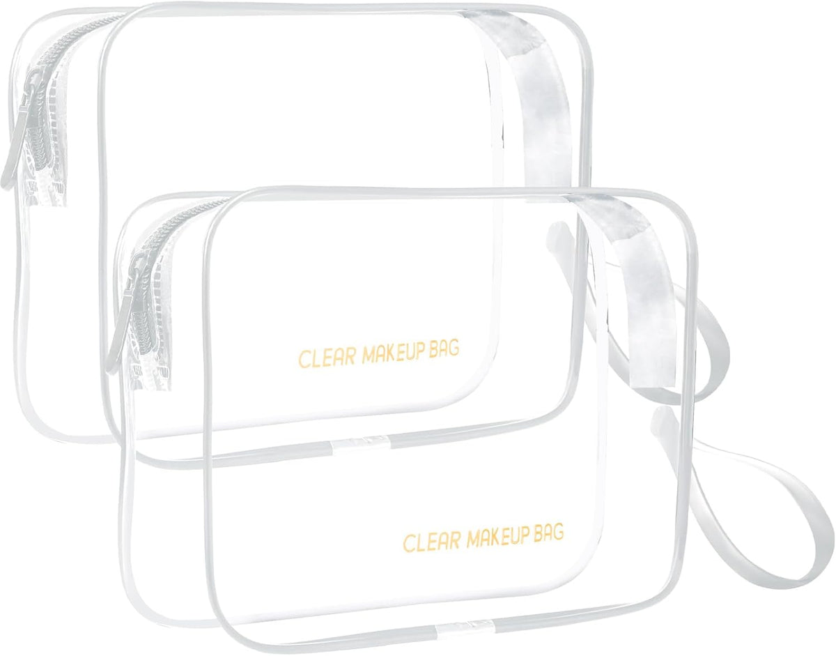 Clear Makeup Bag,2 Pack TSA Approved Toiletry Bag Travel Toiletry Bag Hanging Makeup Cosmetic bag for Women Men (Black).