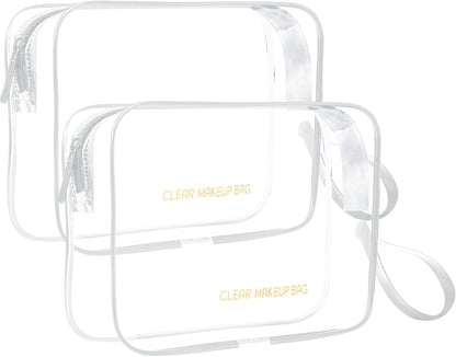 Clear Makeup Bag,2 Pack TSA Approved Toiletry Bag Travel Toiletry Bag Hanging Makeup Cosmetic bag for Women Men (Black).