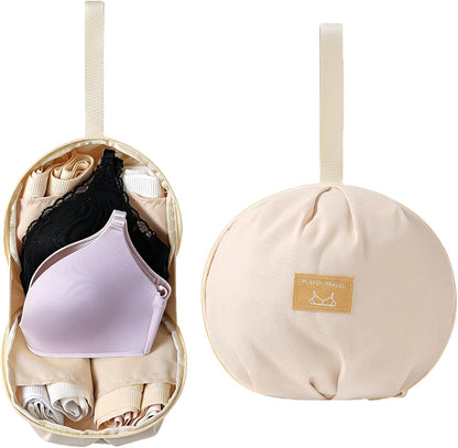 Lingerie Storage Bag Set, 2026 New Multi-Compartment Portable Travel Underwear Organizer Bag for Women, Spherical Underwear Packing Cube with Handle, Bra and Sock Travel Case (Beige)
