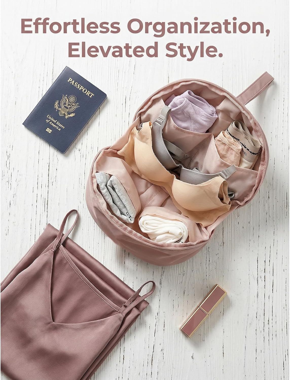 Lingerie Storage Bag Set, 2026 New Multi-Compartment Portable Travel Underwear Organizer Bag for Women, Spherical Underwear Packing Cube with Handle, Bra and Sock Travel Case (Beige)