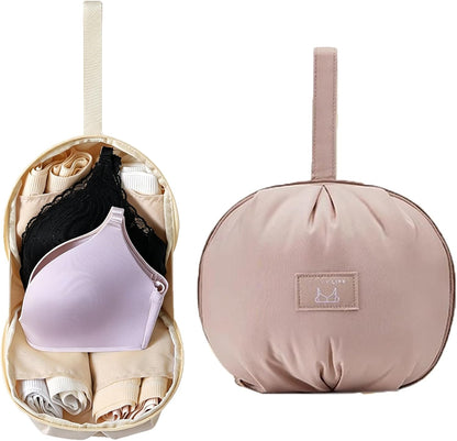 Lingerie Storage Bag Set, 2026 New Multi-Compartment Portable Travel Underwear Organizer Bag for Women, Spherical Underwear Packing Cube with Handle, Bra and Sock Travel Case (Beige)