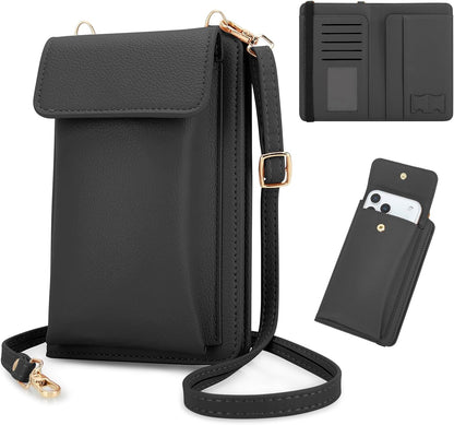 Leather Passport Wallet Crossbody Phone Bag, RFID Blocking Passport Holder Credit Cards Case for Women