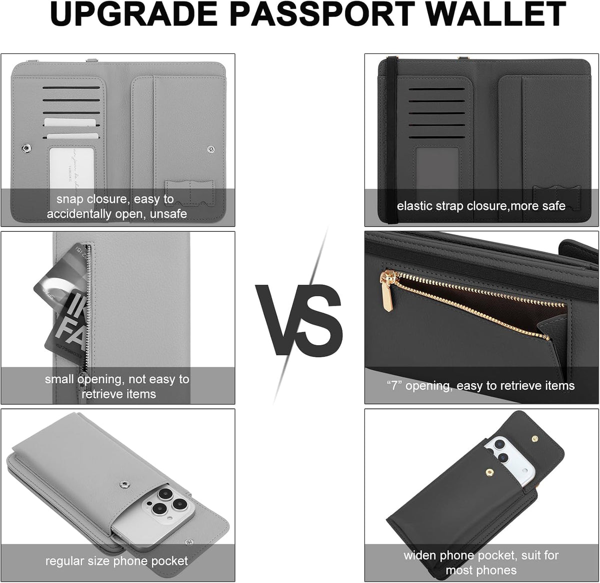 Leather Passport Wallet Crossbody Phone Bag, RFID Blocking Passport Holder Credit Cards Case for Women