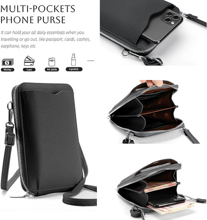 Leather Passport Wallet Crossbody Phone Bag, RFID Blocking Passport Holder Credit Cards Case for Women
