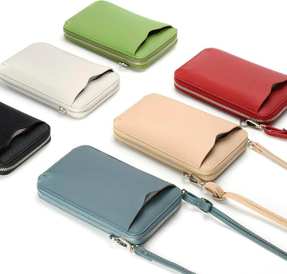Leather Passport Wallet Crossbody Phone Bag, RFID Blocking Passport Holder Credit Cards Case for Women
