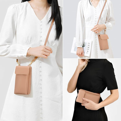 Leather Passport Wallet Crossbody Phone Bag, RFID Blocking Passport Holder Credit Cards Case for Women