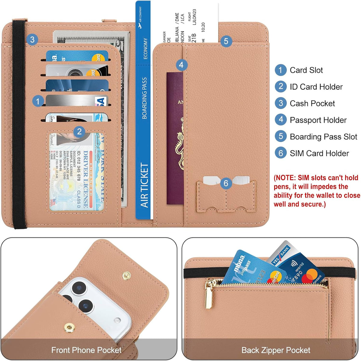 Leather Passport Wallet Crossbody Phone Bag, RFID Blocking Passport Holder Credit Cards Case for Women
