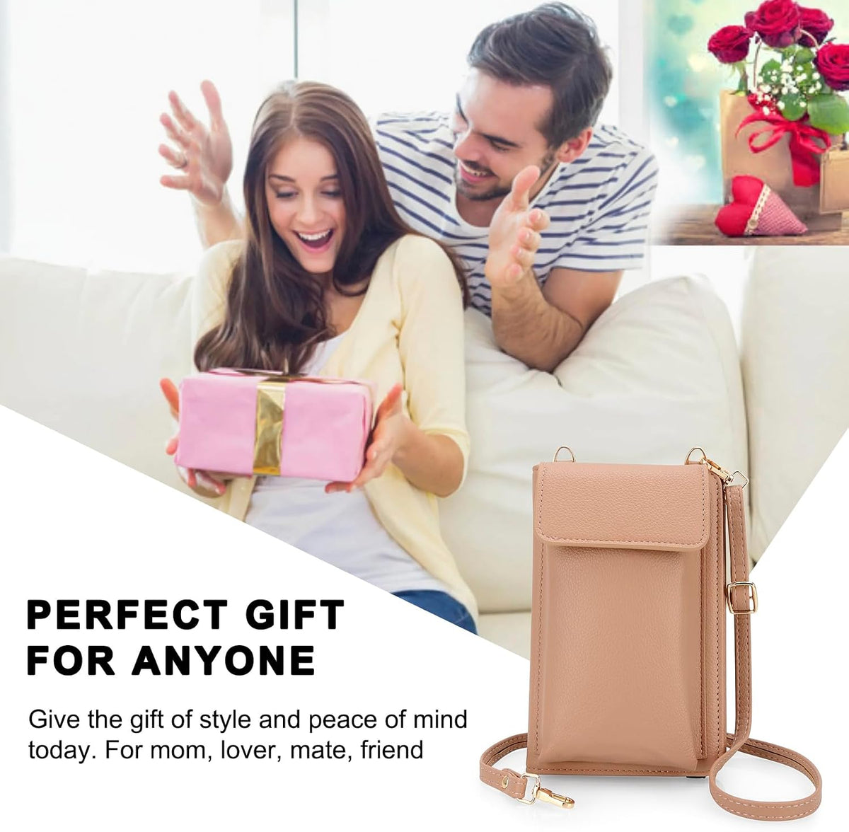 Leather Passport Wallet Crossbody Phone Bag, RFID Blocking Passport Holder Credit Cards Case for Women