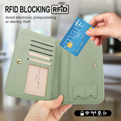 Leather Passport Wallet Crossbody Phone Bag, RFID Blocking Passport Holder Credit Cards Case for Women