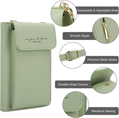 Leather Passport Wallet Crossbody Phone Bag, RFID Blocking Passport Holder Credit Cards Case for Women
