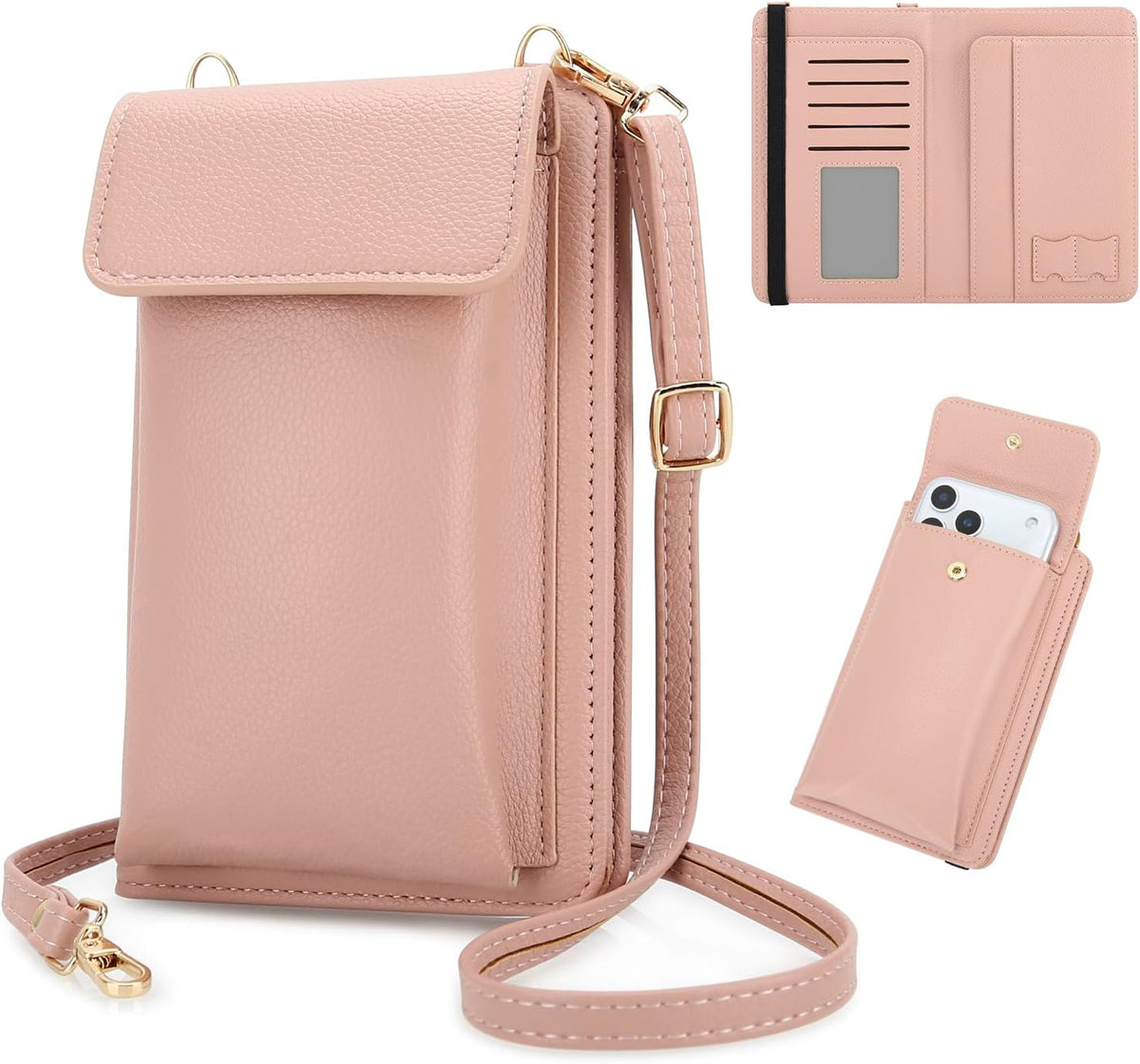 Leather Passport Wallet Crossbody Phone Bag, RFID Blocking Passport Holder Credit Cards Case for Women