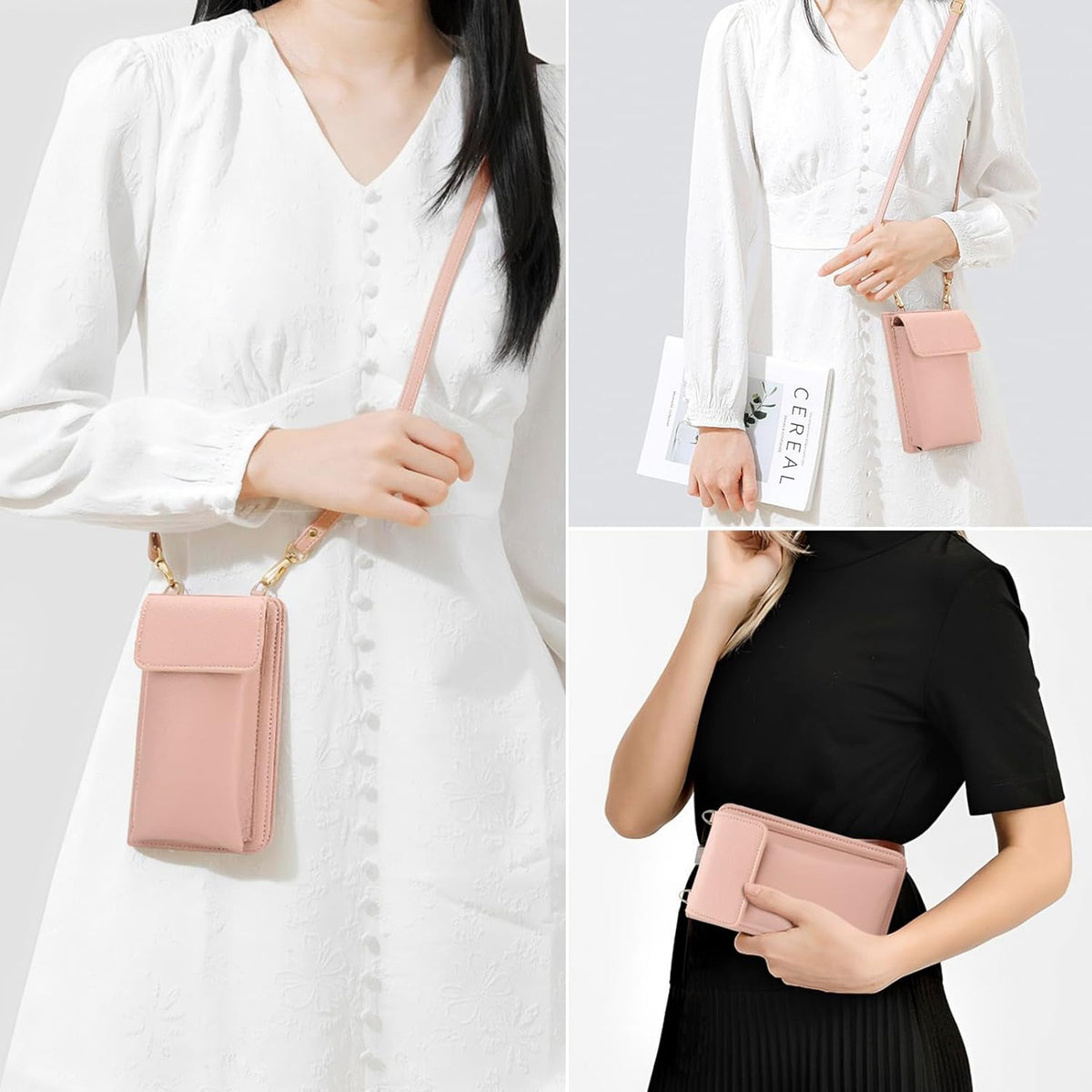 Leather Passport Wallet Crossbody Phone Bag, RFID Blocking Passport Holder Credit Cards Case for Women