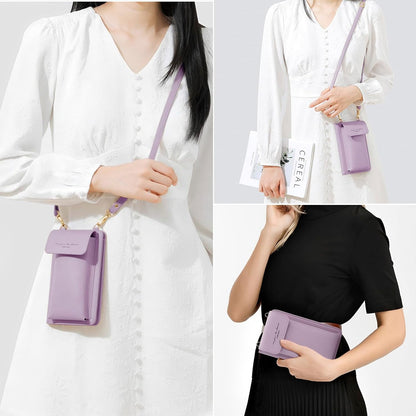 Leather Passport Wallet Crossbody Phone Bag, RFID Blocking Passport Holder Credit Cards Case for Women