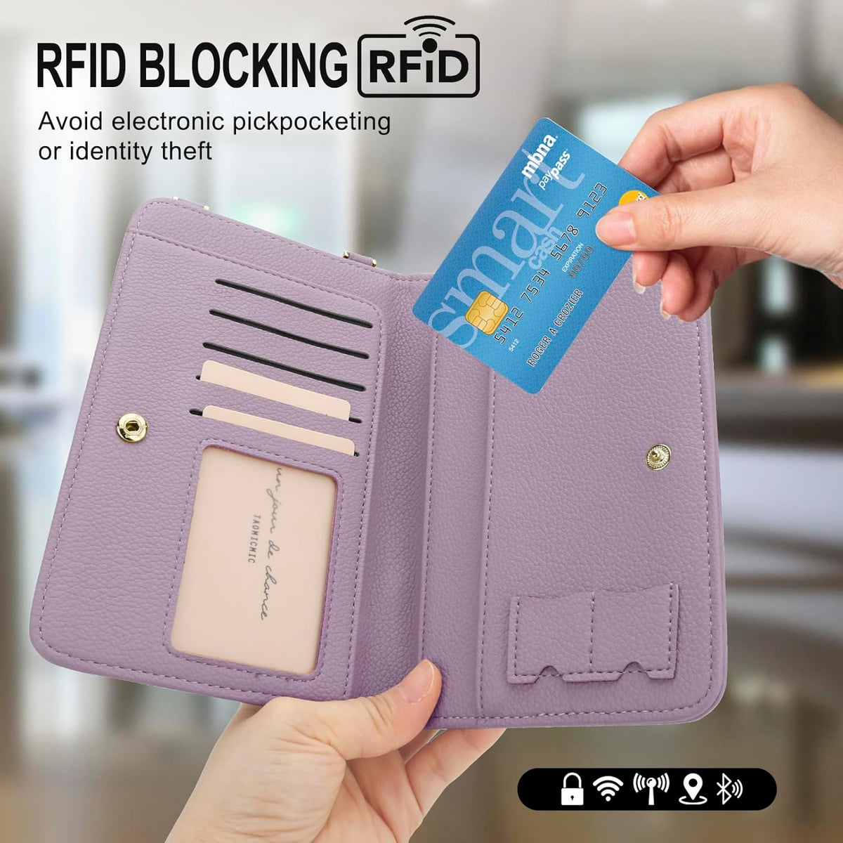 Leather Passport Wallet Crossbody Phone Bag, RFID Blocking Passport Holder Credit Cards Case for Women