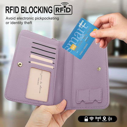 Leather Passport Wallet Crossbody Phone Bag, RFID Blocking Passport Holder Credit Cards Case for Women