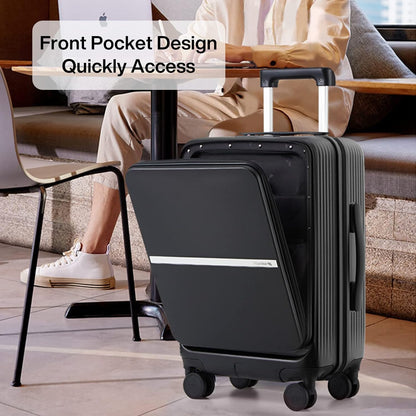 20 Inch Carry On Luggage Airline Approved Hard Shell Suitcases with Wheels & Front Pocket Travel Luggage Lightweight Carry On Suitcase for Travel Rolling Luggage(Grayish white)
