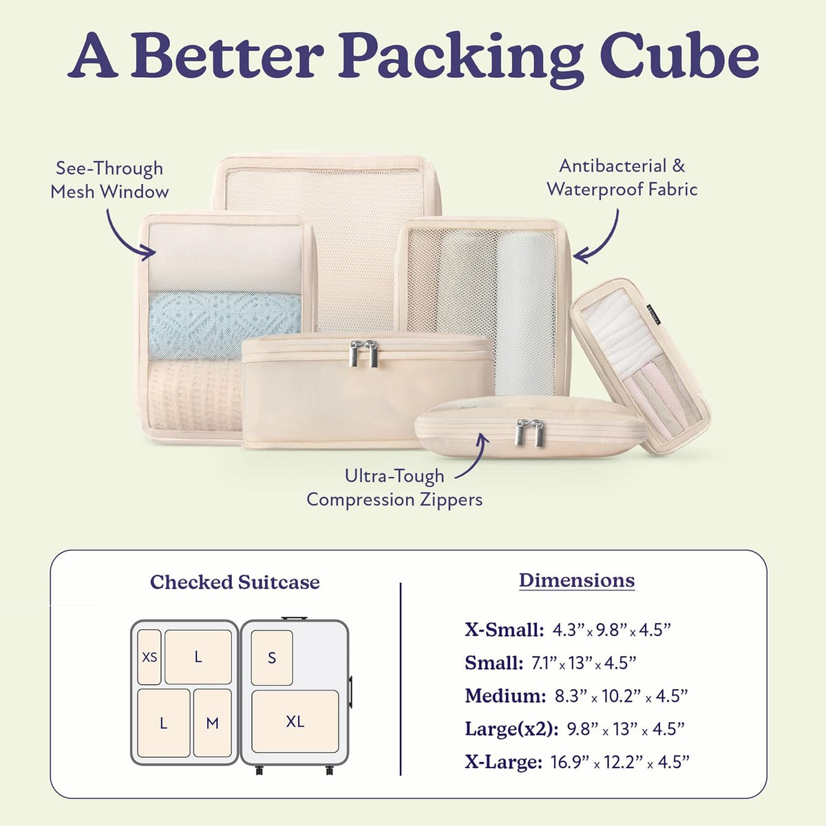 Space-Saving Compression Packing Cubes for Women, Men, Compressible Carry On Suit Case Organizer Luggage Packing Cubes for Travel Compression Organizer Bags for Luggage, Suitcase Cube