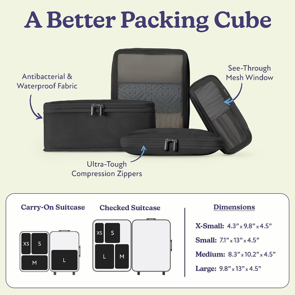 Space-Saving Compression Packing Cubes for Women, Men, Compressible Carry On Suit Case Organizer Luggage Packing Cubes for Travel Compression Organizer Bags for Luggage, Suitcase Cube