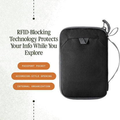 Stash RFID Passport Wallet – Slim Travel Organizer with RFID Blocking – Secure Storage for Passport, Cards & Cash – Lightweight & Water-Resistant – Unisex – Storm Grey