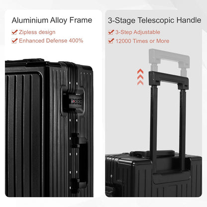 Carry On Luggage 20 Inch, Aluminum Frame Zipperless Luggage, ABS+PC Hard Shell Suitcases, Carry On with Compartment for Short Trips, Suitcase Carry-on TSA Approved (Black)