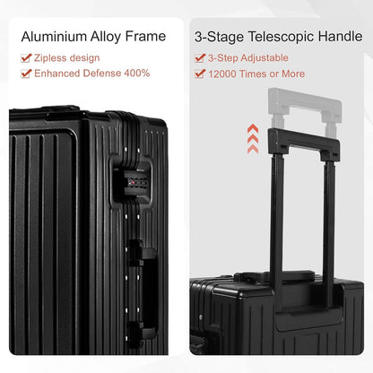 Carry On Luggage 20 Inch, Aluminum Frame Zipperless Luggage, ABS+PC Hard Shell Suitcases, Carry On with Compartment for Short Trips, Suitcase Carry-on TSA Approved (Black)