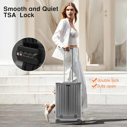 Carry On Luggage 20 Inch, Aluminum Frame Zipperless Luggage, ABS+PC Hard Shell Suitcases, Carry On with Compartment for Short Trips, Suitcase Carry-on TSA Approved (Black)