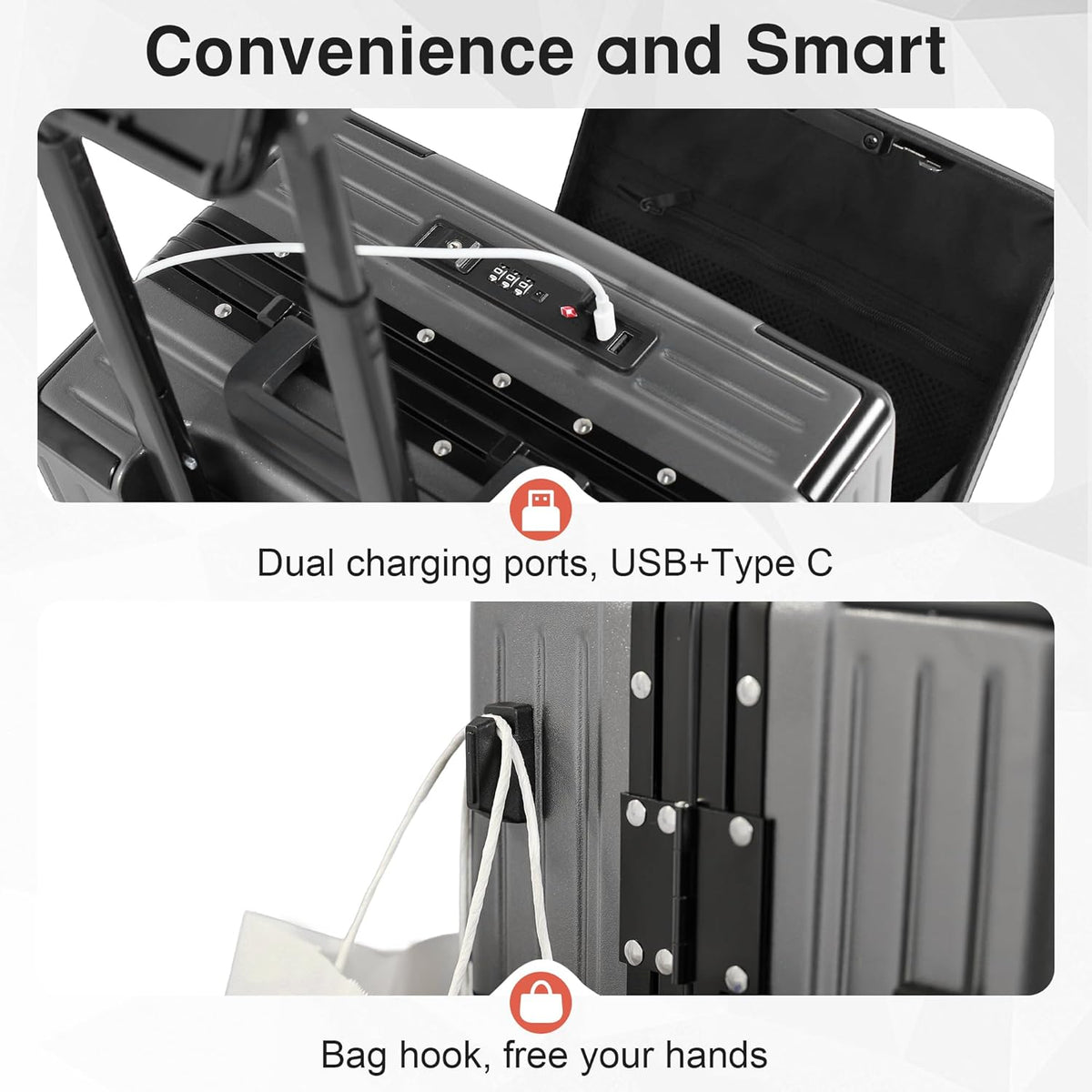 Carry On Luggage 20 Inch, Aluminum Frame Zipperless Luggage, ABS+PC Hard Shell Suitcases, Carry On with Compartment for Short Trips, Suitcase Carry-on TSA Approved (Black)