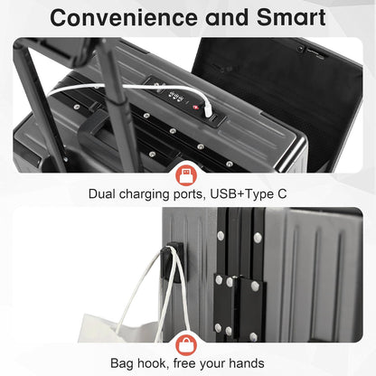 Carry On Luggage 20 Inch, Aluminum Frame Zipperless Luggage, ABS+PC Hard Shell Suitcases, Carry On with Compartment for Short Trips, Suitcase Carry-on TSA Approved (Black)