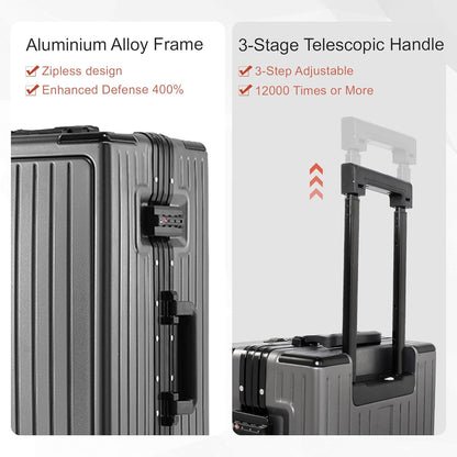 Carry On Luggage 20 Inch, Aluminum Frame Zipperless Luggage, ABS+PC Hard Shell Suitcases, Carry On with Compartment for Short Trips, Suitcase Carry-on TSA Approved (Black)