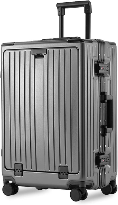 Carry On Luggage 20 Inch, Aluminum Frame Zipperless Luggage, ABS+PC Hard Shell Suitcases, Carry On with Compartment for Short Trips, Suitcase Carry-on TSA Approved (Black)
