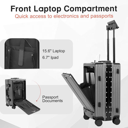 Carry On Luggage 20 Inch, Aluminum Frame Zipperless Luggage, ABS+PC Hard Shell Suitcases, Carry On with Compartment for Short Trips, Suitcase Carry-on TSA Approved (Black)
