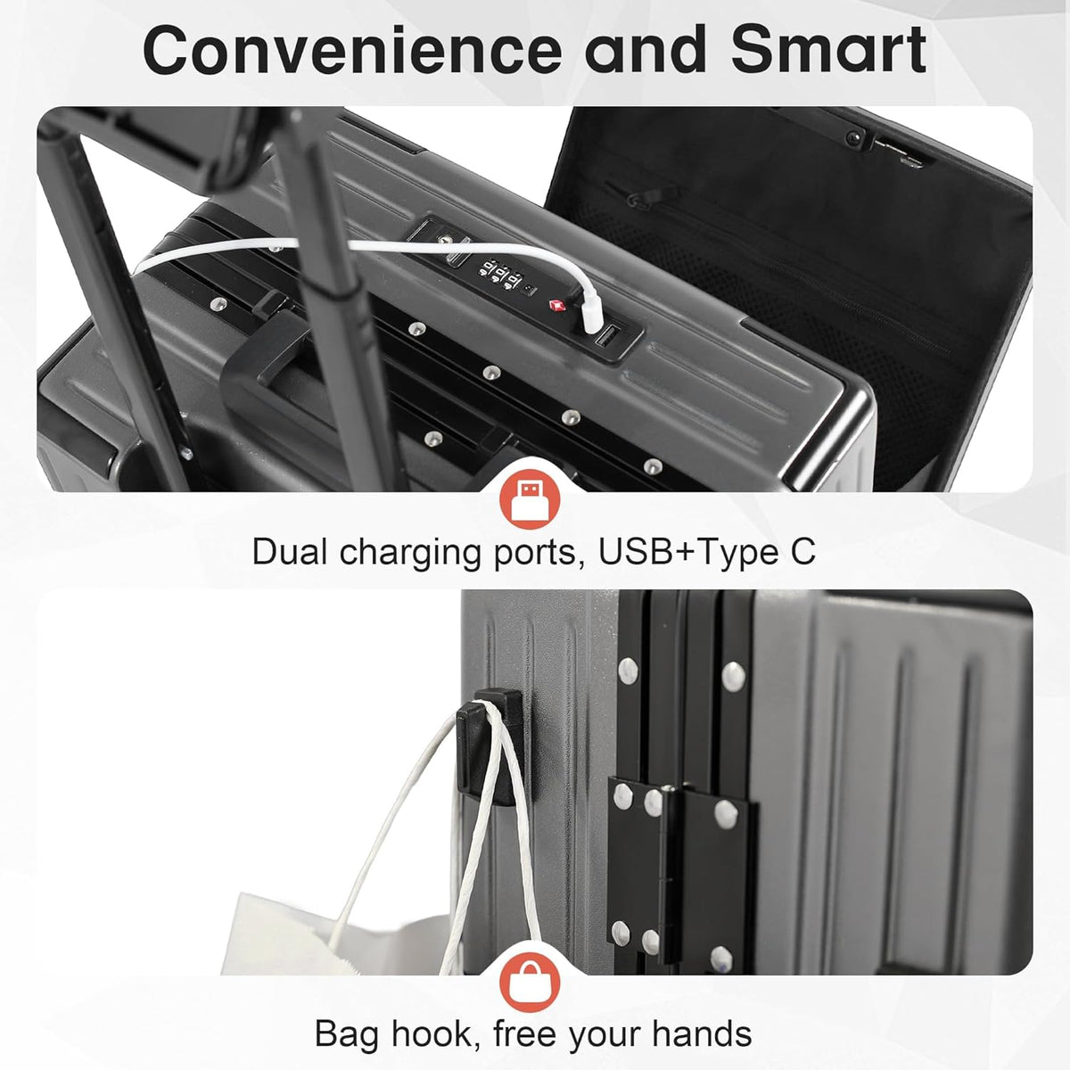 Carry On Luggage 20 Inch, Aluminum Frame Zipperless Luggage, ABS+PC Hard Shell Suitcases, Carry On with Compartment for Short Trips, Suitcase Carry-on TSA Approved (Black)