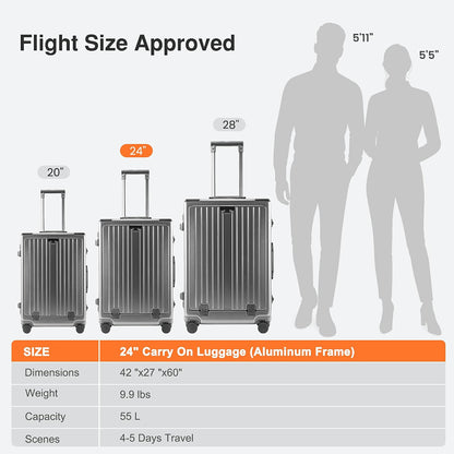 Carry On Luggage 20 Inch, Aluminum Frame Zipperless Luggage, ABS+PC Hard Shell Suitcases, Carry On with Compartment for Short Trips, Suitcase Carry-on TSA Approved (Black)