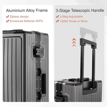 Carry On Luggage 20 Inch, Aluminum Frame Zipperless Luggage, ABS+PC Hard Shell Suitcases, Carry On with Compartment for Short Trips, Suitcase Carry-on TSA Approved (Black)