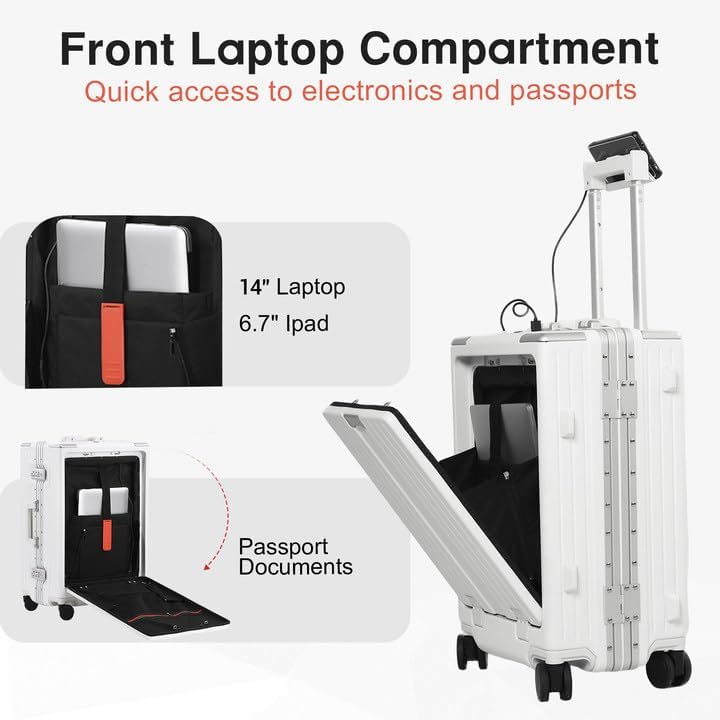 Carry On Luggage 20 Inch, Aluminum Frame Zipperless Luggage, ABS+PC Hard Shell Suitcases, Carry On with Compartment for Short Trips, Suitcase Carry-on TSA Approved (Black)