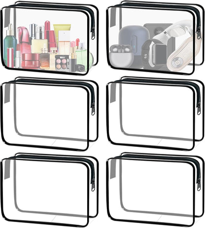 6 Pieces Clear Cosmetics Bag Bulk, TSA Approved Toiletry Bag for Travel, Zippered Clear Pouch Cosmetic Makeup Bag Waterproof Vinyl Plastic Organizer Case for Vacation Bathroom (Large)