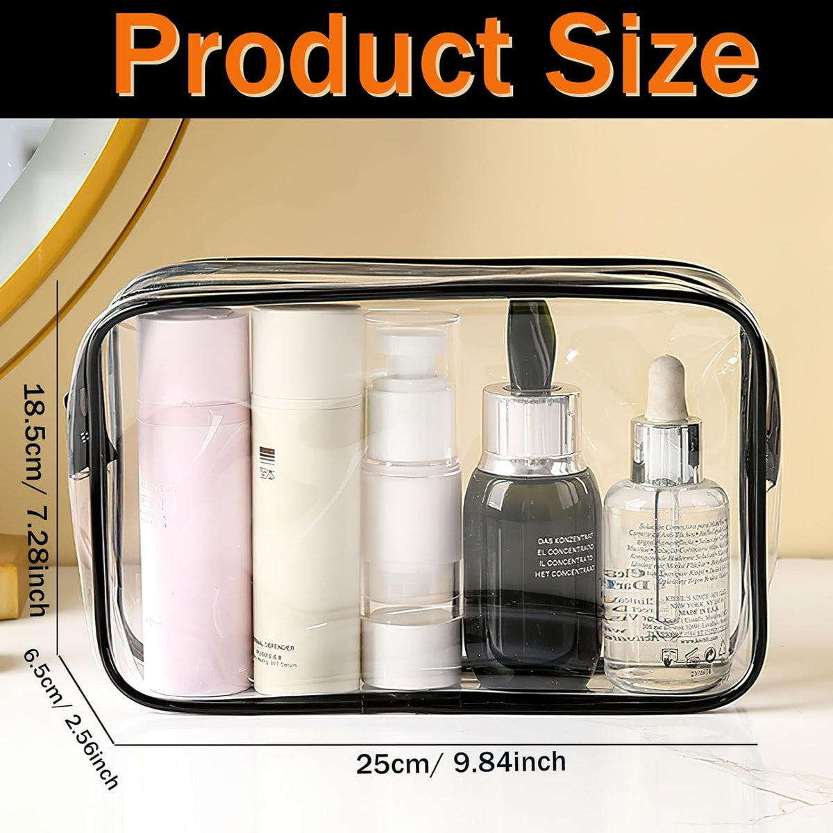6 Pieces Clear Cosmetics Bag Bulk, TSA Approved Toiletry Bag for Travel, Zippered Clear Pouch Cosmetic Makeup Bag Waterproof Vinyl Plastic Organizer Case for Vacation Bathroom (Large)