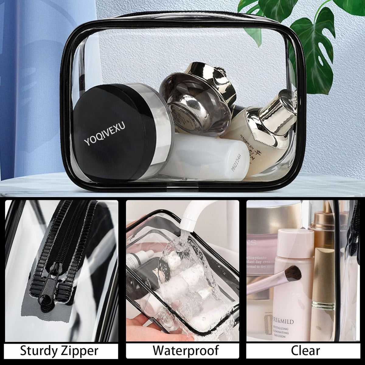 6 Pieces Clear Cosmetics Bag Bulk, TSA Approved Toiletry Bag for Travel, Zippered Clear Pouch Cosmetic Makeup Bag Waterproof Vinyl Plastic Organizer Case for Vacation Bathroom (Large)