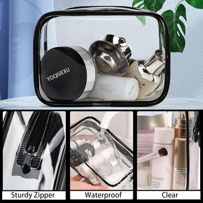6 Pieces Clear Cosmetics Bag Bulk, TSA Approved Toiletry Bag for Travel, Zippered Clear Pouch Cosmetic Makeup Bag Waterproof Vinyl Plastic Organizer Case for Vacation Bathroom (Large)