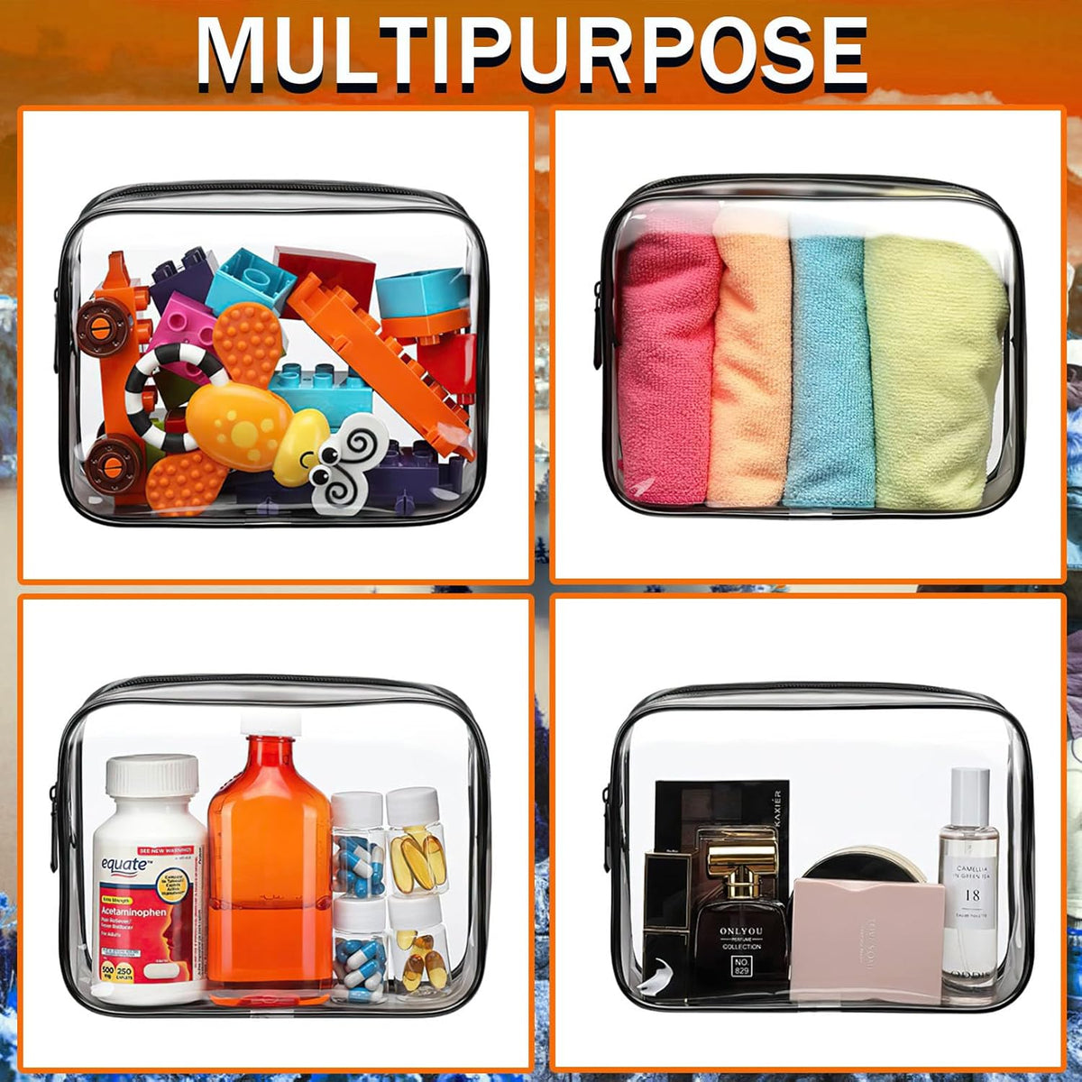 6 Pieces Clear Cosmetics Bag Bulk, TSA Approved Toiletry Bag for Travel, Zippered Clear Pouch Cosmetic Makeup Bag Waterproof Vinyl Plastic Organizer Case for Vacation Bathroom (Large)