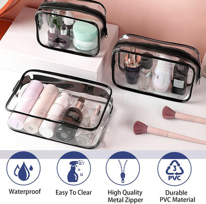 6 Pieces Clear Cosmetics Bag Bulk, TSA Approved Toiletry Bag for Travel, Zippered Clear Pouch Cosmetic Makeup Bag Waterproof Vinyl Plastic Organizer Case for Vacation Bathroom (Large)