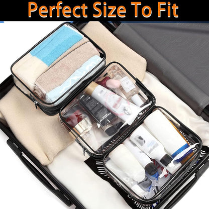 6 Pieces Clear Cosmetics Bag Bulk, TSA Approved Toiletry Bag for Travel, Zippered Clear Pouch Cosmetic Makeup Bag Waterproof Vinyl Plastic Organizer Case for Vacation Bathroom (Large)
