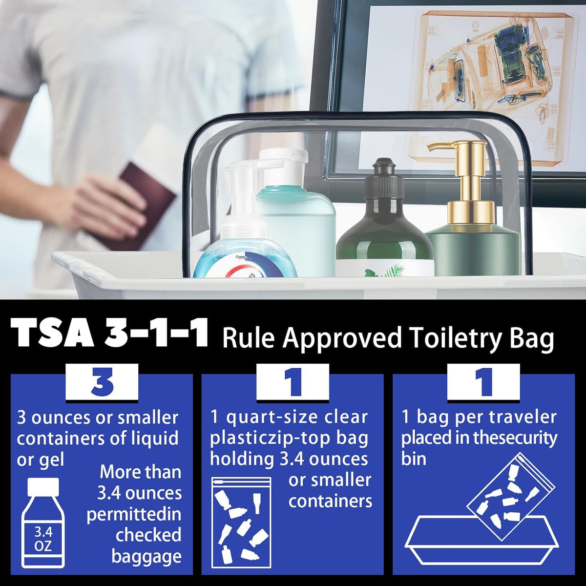 6 Pieces Clear Cosmetics Bag Bulk, TSA Approved Toiletry Bag for Travel, Zippered Clear Pouch Cosmetic Makeup Bag Waterproof Vinyl Plastic Organizer Case for Vacation Bathroom (Large)