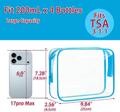 6 Pieces Clear Cosmetics Bag Bulk, TSA Approved Toiletry Bag for Travel, Zippered Clear Pouch Cosmetic Makeup Bag Waterproof Vinyl Plastic Organizer Case for Vacation Bathroom (Large)