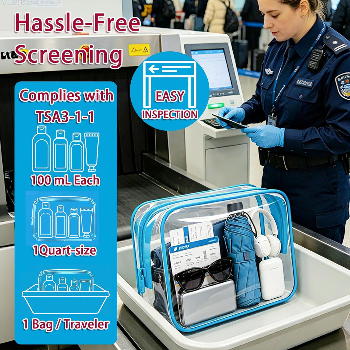 6 Pieces Clear Cosmetics Bag Bulk, TSA Approved Toiletry Bag for Travel, Zippered Clear Pouch Cosmetic Makeup Bag Waterproof Vinyl Plastic Organizer Case for Vacation Bathroom (Large)