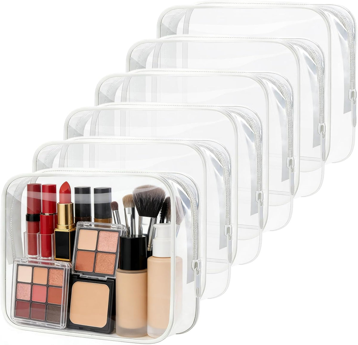 6 Pieces Clear Cosmetics Bag Bulk, TSA Approved Toiletry Bag for Travel, Zippered Clear Pouch Cosmetic Makeup Bag Waterproof Vinyl Plastic Organizer Case for Vacation Bathroom (Large)