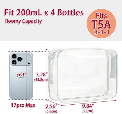 6 Pieces Clear Cosmetics Bag Bulk, TSA Approved Toiletry Bag for Travel, Zippered Clear Pouch Cosmetic Makeup Bag Waterproof Vinyl Plastic Organizer Case for Vacation Bathroom (Large)
