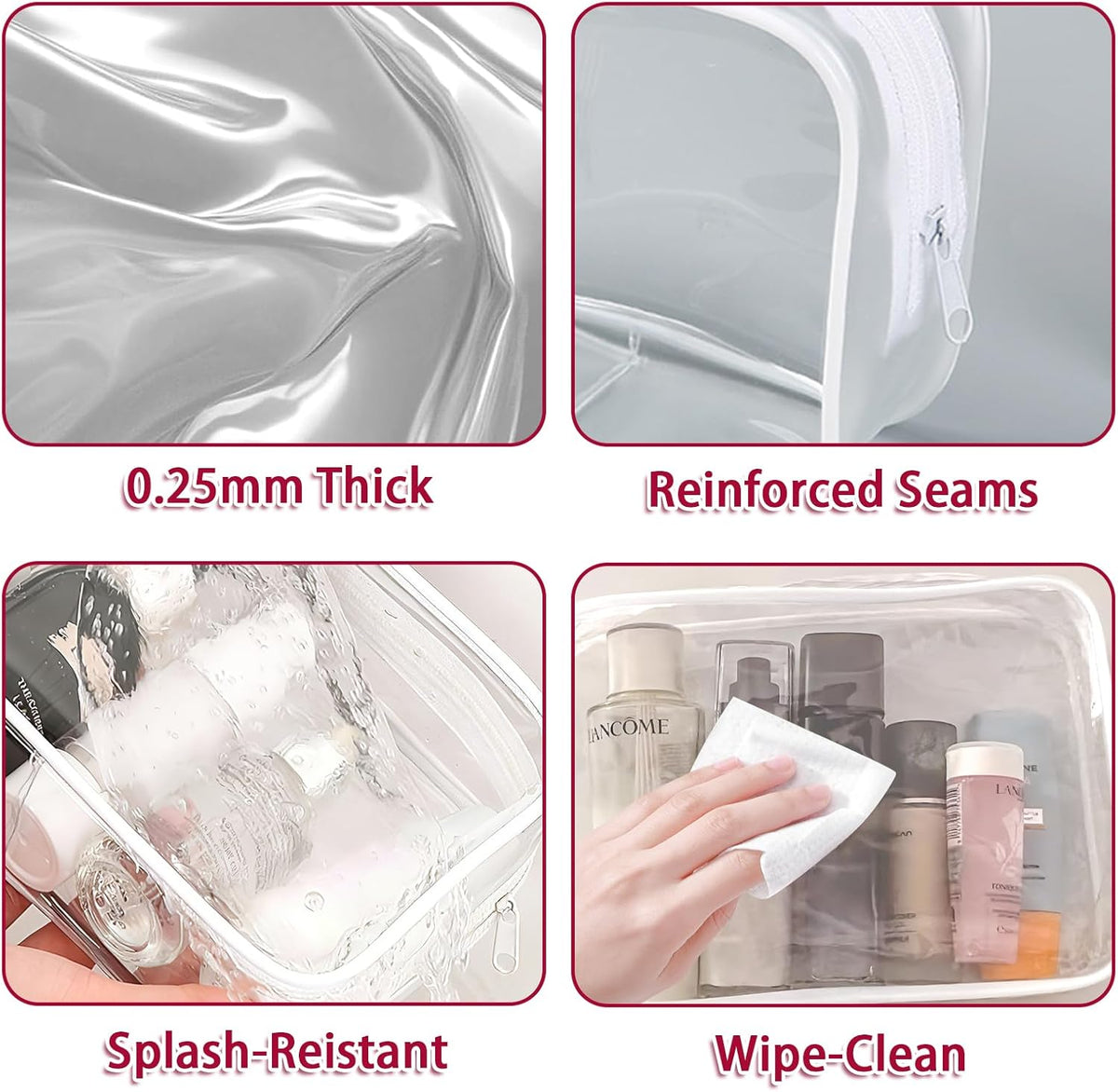 6 Pieces Clear Cosmetics Bag Bulk, TSA Approved Toiletry Bag for Travel, Zippered Clear Pouch Cosmetic Makeup Bag Waterproof Vinyl Plastic Organizer Case for Vacation Bathroom (Large)
